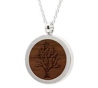 NaturSchatulle Kette mit Anhänger Holz Gravur Baum Halskette Holzanhänger Medaillon Silber 925 Damen Kettenanhänger Amulett Holzschmuck Charms 50cm