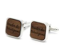 NaturSchatulle Manschettenknöpfe Herren Holz mit Gravur 1 Paar Silber Manschettenknopf Eckig Hochzeit Anzug Männer Cufflinks for Men