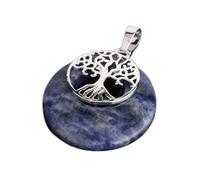 Naturstein-Anhänger „Baum des Lebens“, rund, hohl, Donut, TLava, Sodalith-Anhänger für Damen und Herren, Schmuck, Sodalith, Einheitsgröße