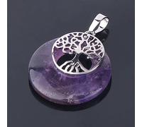Naturstein-Anhänger „Baum des Lebens“, runder hohler Donut, TLava-Sodalith-Anhänger für Damen und Herren, Schmuck, Amethyst, Einheitsgröße