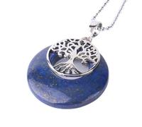 Naturstein-Anhänger „Baum des Lebens“, runder hohler Donut, Unakit, Lava, brauner Sand, Sodalith-Anhänger, Halskette für Damen und Herren, Schmuck, Lapislazuli-Kette, Einheitsgröße