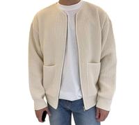 Naturton Strickjacke Herren Stehkragen Reißverschluss Cardigan Feinstrickjacke Einfarbiger Pullover Strick Männer Langarm Übergangsjacke