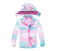 NATUST Mädchen Gefütterte Regenjacke Kinder Winddicht Übergangsjacke Jungen Warm Atmungsaktiv Softshelljacke mit Abtrennbare Kapuze Herz 128-134/130