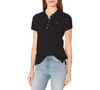 Nautica Damen Poloshirt mit 5 Knöpfen, kurzärmelig, atmungsaktiv, 100% Baumwolle Polohemd, True Black, X-Klein