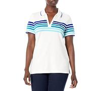 Nautica Damen Classic Fit Striped V-Neck Collar Stretch Cotton Polo Shirt Poloshirt, Helles Kobaltblau, Groß