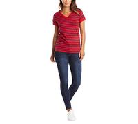 Nautica Damen Easy Comfort V-Ausschnitt, Gestreift, Superweich, Stretch-Baumwolle T-Shirt, Rot, M