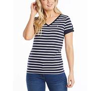 Nautica Damen Easy Comfort V-Neck Striped Supersoft Stretch Cotton T-Shirt, Marineblau, X-Klein