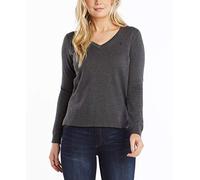 Nautica Damen Effortless J-Class Long Sleeve 100% Cotton V-Neck Sweater Pullover, Dunkelgrau meliert, XX-Large