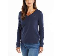 Nautica Damen Effortless J-klasse Langarm 100% Baumwolle mit V-Ausschnitt Pullover, Marineblau, L