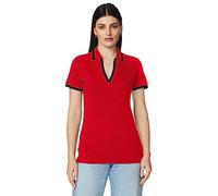 Nautica Damen Klassisches Poloshirt aus Stretch-Baumwolle mit V-Ausschnitt und Streifen Polohemd, Nautisches Rot, Klein