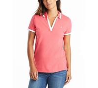 Nautica Damen Klassisches Poloshirt aus Stretch-Baumwolle mit V-Ausschnitt und Streifen Polohemd, Rouge Pink, Groß