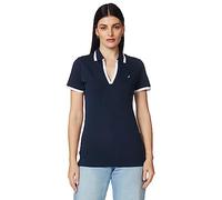Nautica Damen Klassisches Stretch-Baumwolle mit V-Ausschnitt und Streifen Poloshirt, Marineblau, Mittel