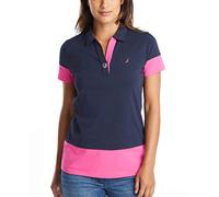 Nautica Damen Kurzärmeliges Weicher Stretch-Baumwolle mit Knebelakzenten Poloshirt, Navy, Klein