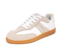 Nautica Damen Sneakers - Lässige Schnürschuhe Low Top Tennisschuhe mit veganem Leder und Wildleder Design Klassische Gummisohle Komfort Sneaker, Weiß Taupe-Kota, 39.5 EU