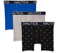 Nautica Herren 3-Pack Classic Underwear Cotton Stretch Boxer Brief Retroshorts, Sea Cobalt/Legierung/Segel Printblack Weiß, Large (3er Pack)