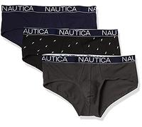 Nautica Herren 3er-Pack Baumwoll-Stretch-Slips Slip, Peacoat/Charcoal/Sail Print, Schwarz/Weiß, Small