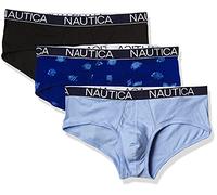 Nautica Herren 3er-Pack Baumwoll-Stretch-Slips Slip, Schwarz/Coastal Sky/Fish Print-Windsurf, Small
