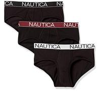 Nautica Herren 3er-Pack Baumwoll-Stretch-Slips Slip, Schwarz - Schwarz/Tawny Port/weißer Bund, M
