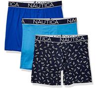 Nautica Herren 3er-Pack Klassische Boxershorts aus Baumwoll-Stretch Retroshorts, Aero Blue/Sea Cobalt/Anchor Printpeacoat, X-Large