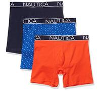 Nautica Herren Klassische Unterwäsche, Baumwolle, Stretch, 3er-Pack Retroshorts, Peacoat/Orange Mohn/Anker Print Kobalt, Large