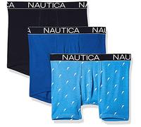 Nautica Herren 3er-Pack Klassische Boxershorts aus Baumwoll-Stretch Retroshorts, Peacoat/Sea Cobalt/Sail Printaero Blue, Medium