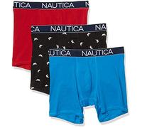 Nautica Herren 3er-Pack Klassische Boxershorts aus Baumwoll-Stretch Retroshorts, Rot/Capri/Schwertfisch Print Schwarz, Large
