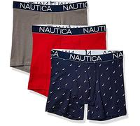 Nautica Herren 3er-Pack Klassische Boxershorts aus Baumwoll-Stretch Retroshorts, Rot/Platingrau/Sail Printpeacoat, Large