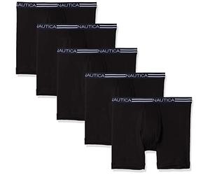Nautica Herren 5er-Pack Klassische Baumwoll-Boxershorts Retroshorts, Schwarz, 5 Stück, Large