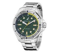 Nautica KOH May Bay Herren-Armbanduhr aus recyceltem Edelstahl (85 %) und blauem Silikonarmband, silberfarben/grün/SST & blau, Silberfarben/Grün/SST und Blau