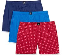 Nautica Herren Cotton Woven 3-Pack Boxers Boxershorts, Blue Depths/Pro Blue/Anchor Print Cerise, Small