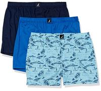 Nautica Herren-Boxershorts, Baumwolle, gewebt, blau/dunkelblau/Tropenmuster (Spinner Blue/Peacoat/Tropical Scenic Print), Größe L, 3er-Pack