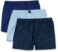 Nautica Herren-Boxershorts, Baumwolle, gewebt, blau/hellblau/Schildkröte (Blue Depths/Coastal Sky/Pop Turtle Print), Größe M, 3er-Pack