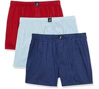 Nautica Herren Cotton Woven 3-Pack Boxers Boxershorts, Noon Blue Red/Polka Dot Print, Large