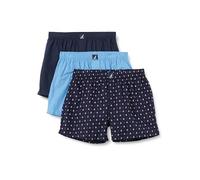 Nautica Herren Cotton Woven 3-Pack Boxers Boxershorts, Peacoat/Aero Blue/Anchor, Large