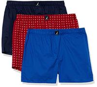 Nautica Herren-Boxershorts, Baumwolle, gewebt, dunkelblau/blau/Anker (Peacoat/Bright Cobalt/Anchor Print Red), Größe M, 3er-Pack