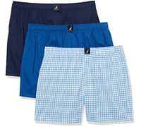 Nautica Herren-Boxershorts, Baumwolle, gewebt, dunkelblau/blau/kariert (Peacoat/Monaco Blue/Med Check Print), Größe L, 3er-Pack