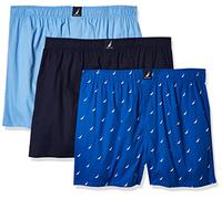 Nautica Herren Cotton Woven 3 Pack Boxer Boxershorts, Peacoat, Dellarobbia/Sails-sea Cobalt, X-Large