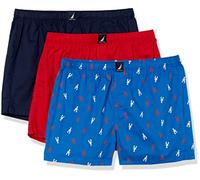 Nautica Herren Cotton Woven 3-Pack Boxers Boxershorts, Peacoat/Bright Red/2 Color-Hummer, Large