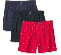 Nautica Herren-Boxershorts, klassisch, Baumwolle, gewebt, dunkelblau/kariert/rot (Peacoat/Buffalo Check-Tidal Green/Holiday Sail Print-Red), Größe L, 3er-Pack