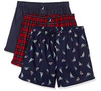 Nautica Herren-Boxershorts, klassisch, Baumwolle, gewebt, dunkelblau/kariert/Segelboote (Peacoat/Winter Plaid-Red/Holiday Sailboats-Peacoat), Größe S, 3er-Pack