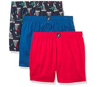 Nautica Herren Gewebter Baumwolle, 3er-Pack Boxershorts, Windsurf Blue Red/Sail Blue Print, Medium