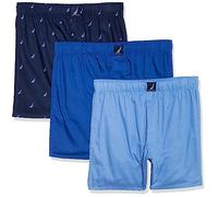 Nautica Herren Gewebter Baumwolle, 3er-Pack Boxershorts, Aero Blue/Sea Cobalt/Sails-Peacoat, S