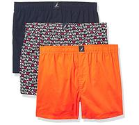 Nautica Herren Gewebter Baumwolle, 3er-Pack Boxershorts, Peacoat/Tropic Orange Logo-Print, Large