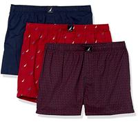 Nautica Herren Klassische Baumwoll, Gewebt, 3 Stück Boxershorts, Peacoat/Anker Print/Multi Segel rot, X-Large (3er Pack)
