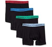 Nautica Herren Klassische Boxershorts aus Baumwolle, 4er-Pack Retroshorts, Schwarz-rosa/klarer Himmel/Mittag/tiefer Mintbund, Large