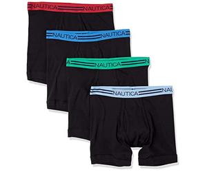 Nautica Herren Klassische Boxershorts aus Baumwolle, 4er-Pack Retroshorts, Schwarz-rosa/klarer Himmel/Mittag/tiefer Mintbund, Large