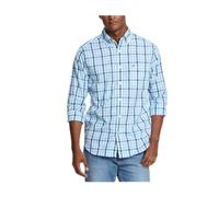 Nautica Herren Knitterfreies Langarm-Shirt mit Knopfleiste Hemd mit Button-Down-Kragen, Weiß/Blau/Grün, L