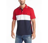 Nautica Herren Short Sleeve 100% Cotton Pique Color Block Polo Shirt Poloshirt, Nautisches Rot, Mittel