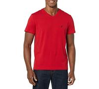 Nautica Herren Kurzärmeliges V-Ausschnitt, figurbetont T-Shirt, rot, Mittel
