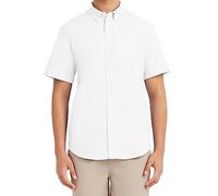 Nautica Herren Schuluniform Kurzarm Performance Oxford Shirt Hemd mit Button-Down-Kragen, Weiss/opulenter Garten, Mittel